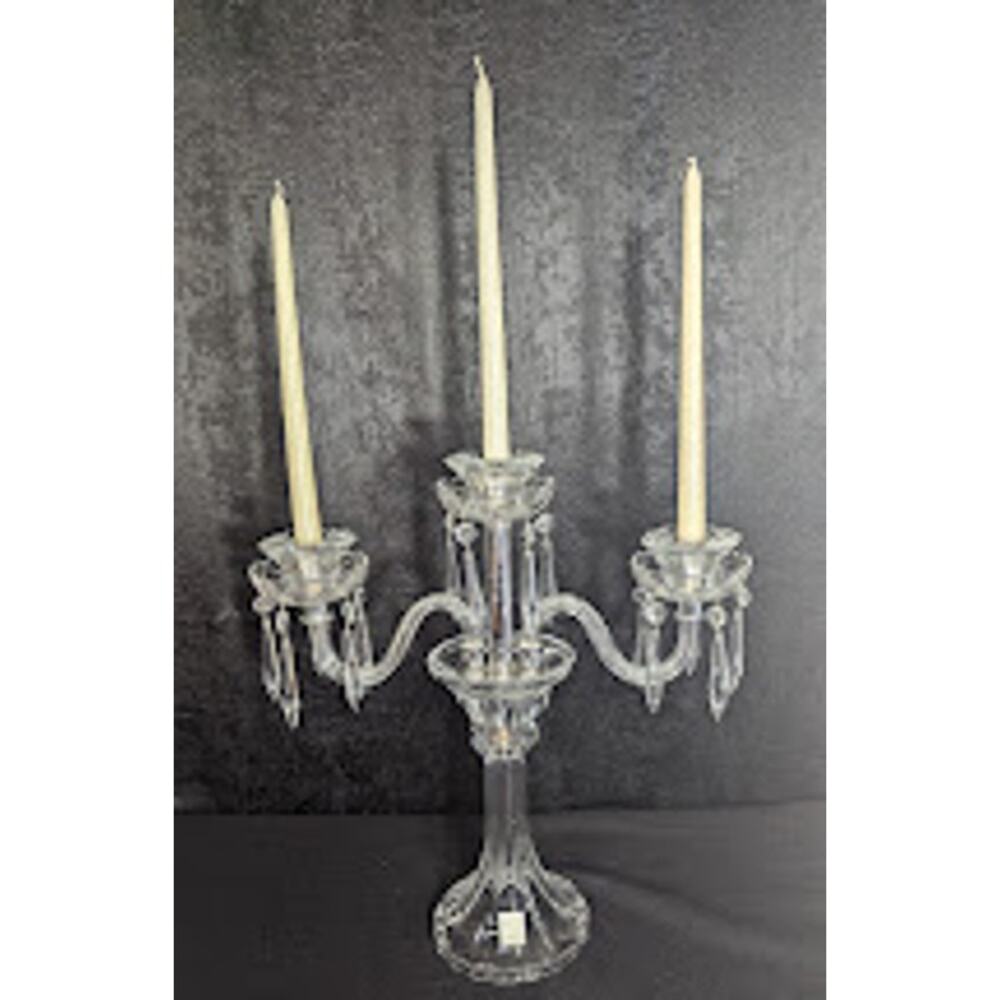 Crystal Clear Made in Slovakia 3 arm candlestick candelabra with crystal prisms